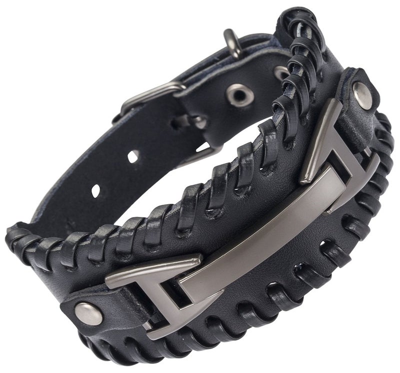 Hamoery Men Leather Bracelet Punk Braided Rope Alloy Bracelet Bangle Wristband - Image 4
